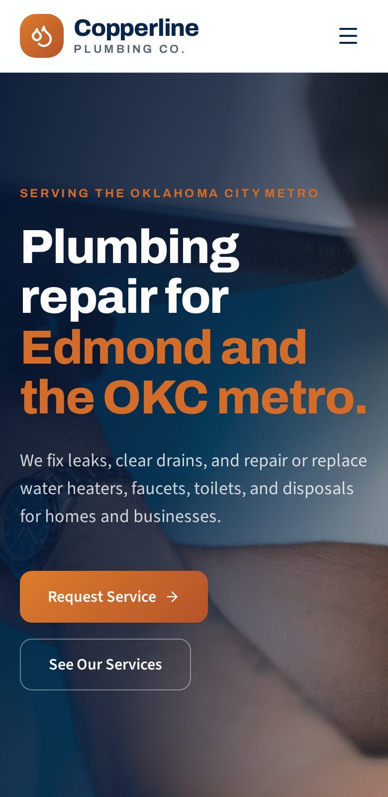 Mobile view of the Copperline Plumbing Co. concept website